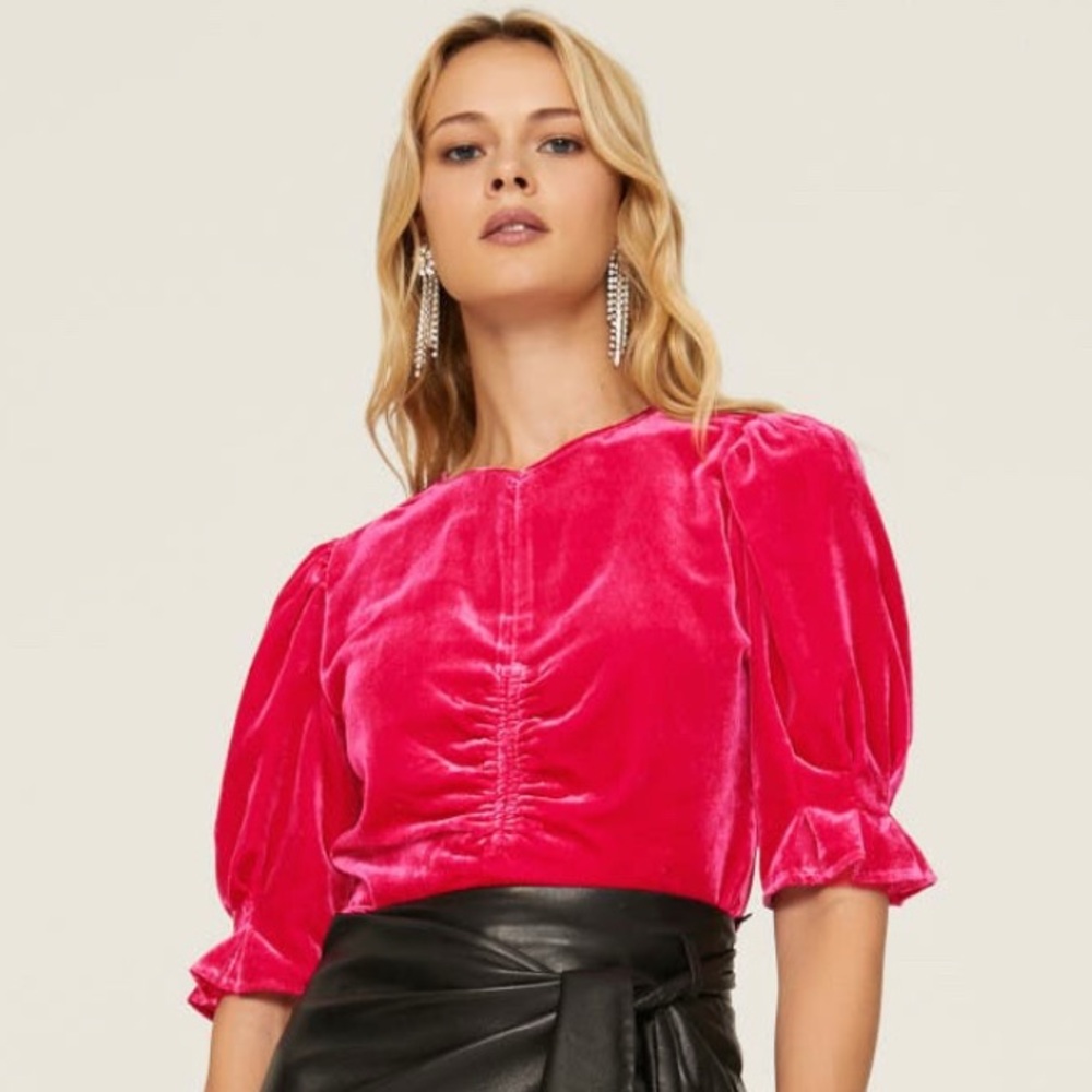 Scotch & Soda Pink Velvet Ruched Top